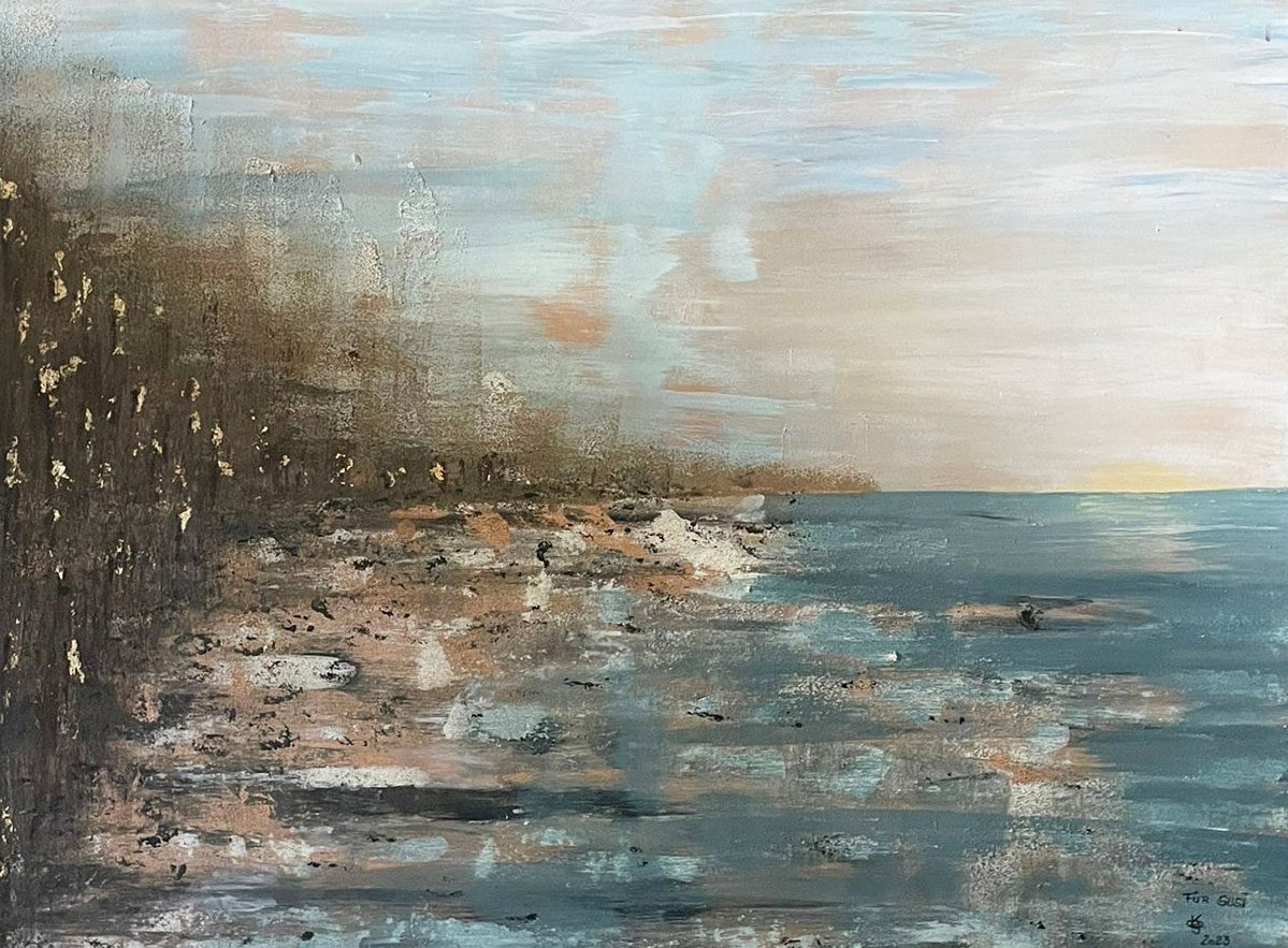 "Schilfküste" 2023, 130 x 100 cm, Acryl auf Leinwand